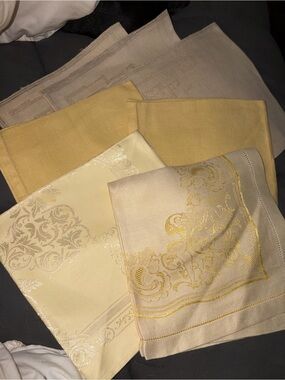 Elegant Cream and Yellow Decorative Napkins -mismatched 7 count
